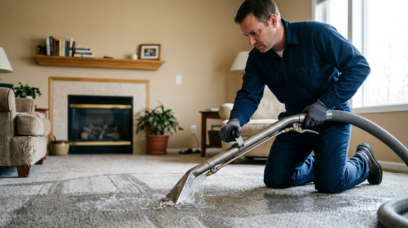 Water damage restoration technician working near Rock Valley, IA